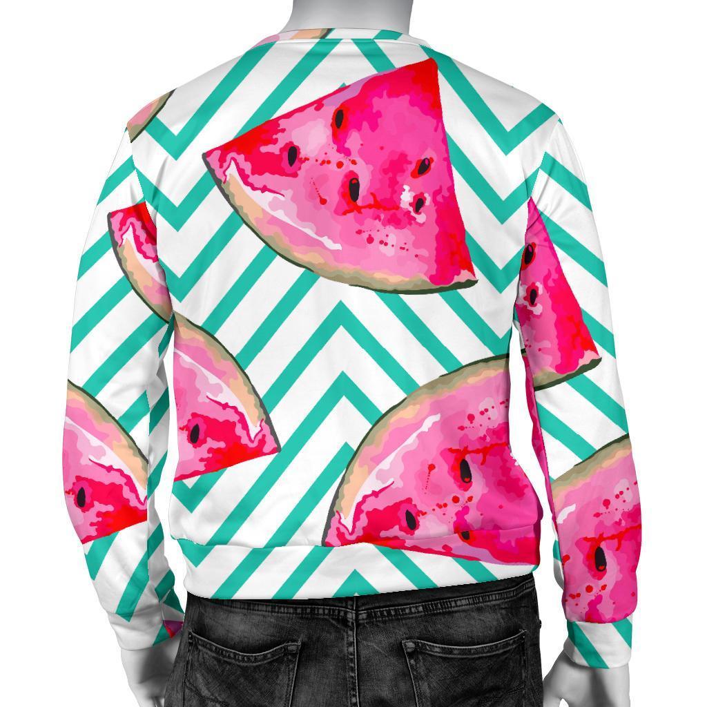 Teal Chevron Watermelon Pattern Print Men's Crewneck Sweatshirt GearFrost