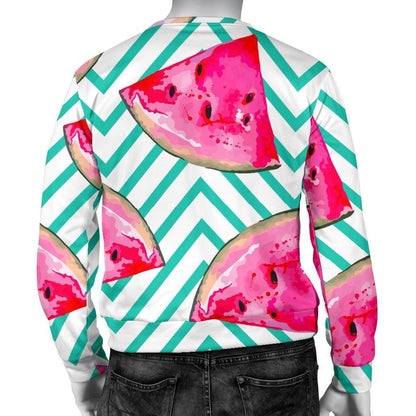 Teal Chevron Watermelon Pattern Print Men's Crewneck Sweatshirt GearFrost