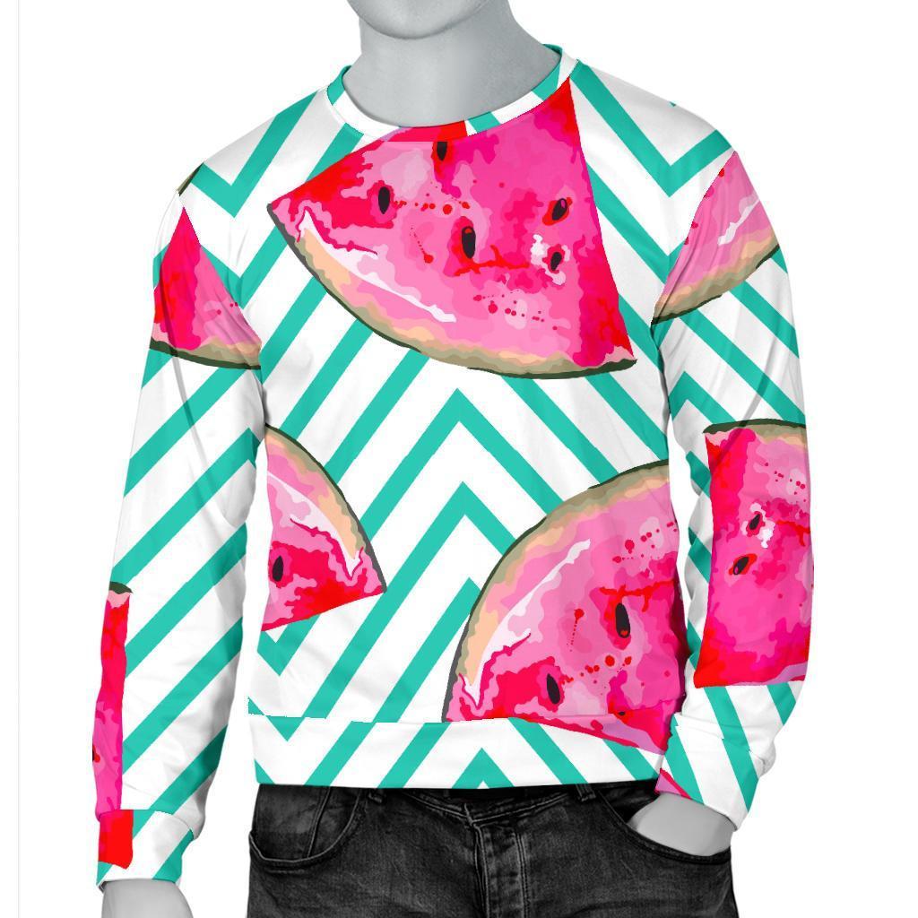 Teal Chevron Watermelon Pattern Print Men's Crewneck Sweatshirt GearFrost