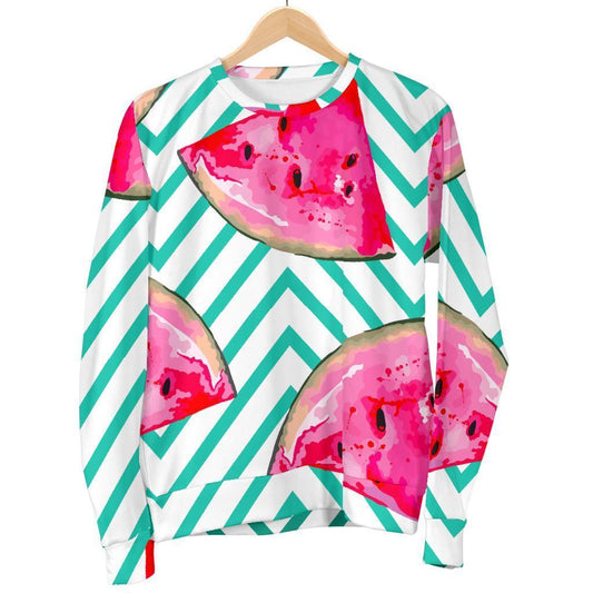 Teal Chevron Watermelon Pattern Print Men's Crewneck Sweatshirt GearFrost