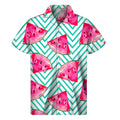 Teal Chevron Watermelon Pattern Print Men's Short Sleeve Shirt