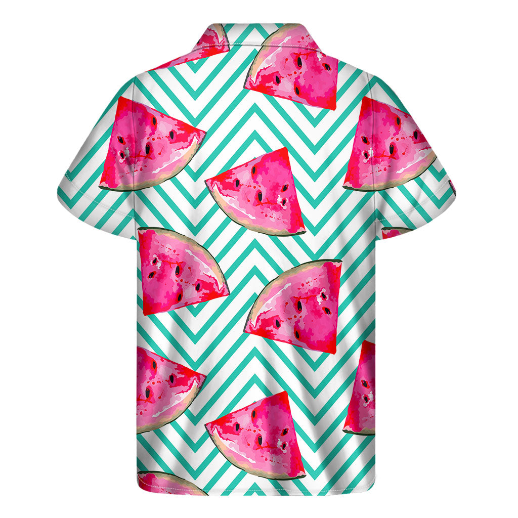Teal Chevron Watermelon Pattern Print Men's Short Sleeve Shirt
