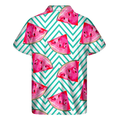 Teal Chevron Watermelon Pattern Print Men's Short Sleeve Shirt