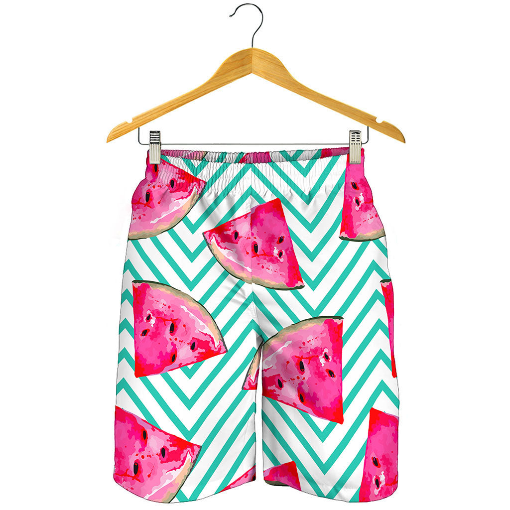 Teal Chevron Watermelon Pattern Print Men's Shorts
