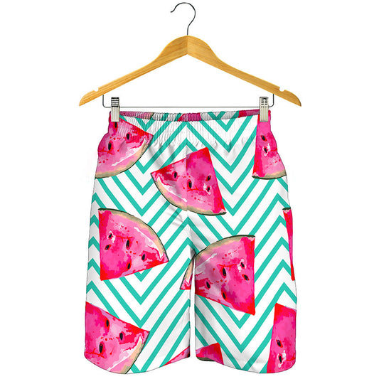 Teal Chevron Watermelon Pattern Print Men's Shorts