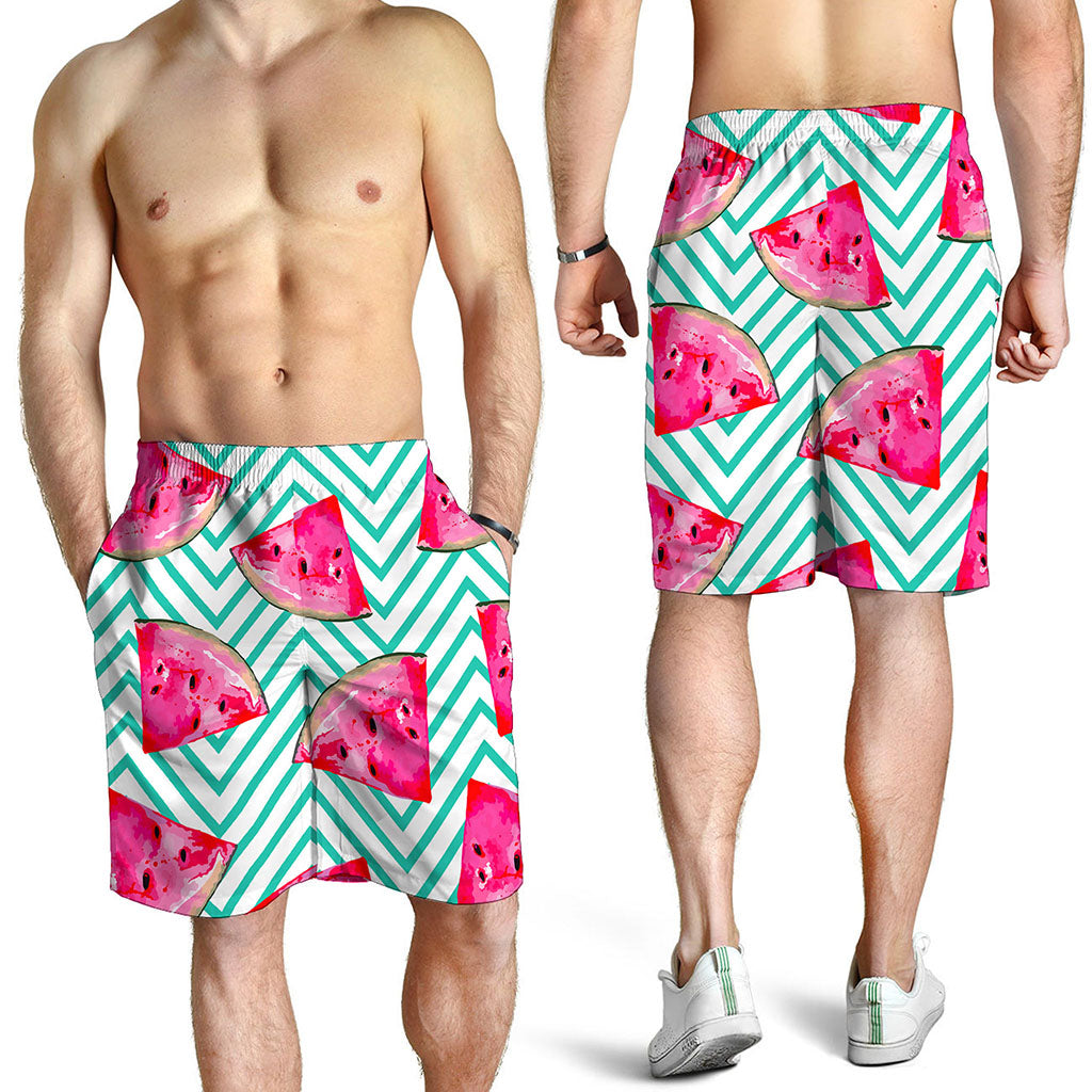 Teal Chevron Watermelon Pattern Print Men's Shorts