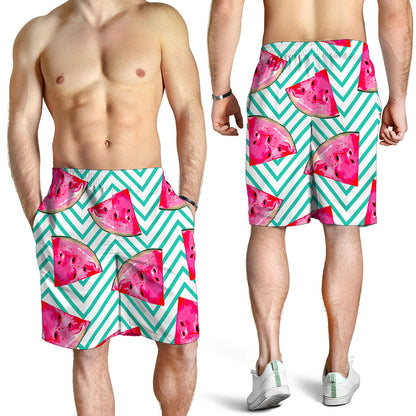 Teal Chevron Watermelon Pattern Print Men's Shorts