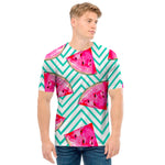 Teal Chevron Watermelon Pattern Print Men's T-Shirt