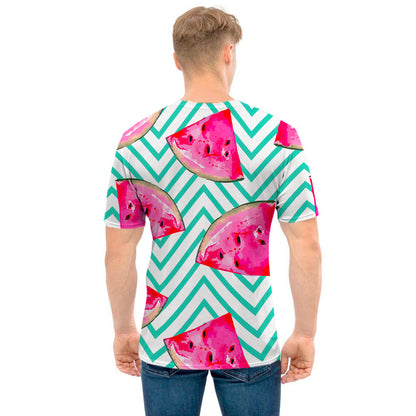 Teal Chevron Watermelon Pattern Print Men's T-Shirt