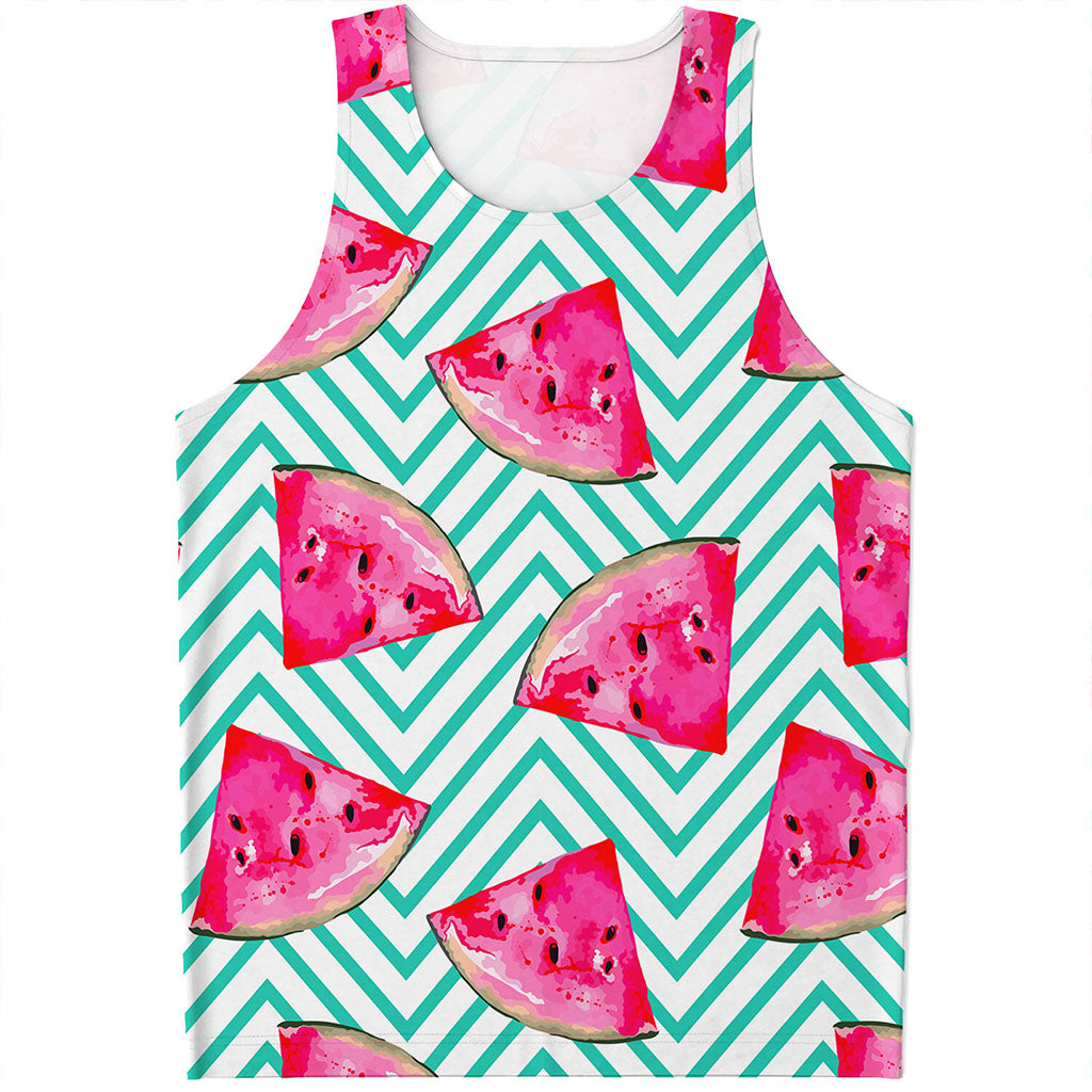 Teal Chevron Watermelon Pattern Print Men's Tank Top