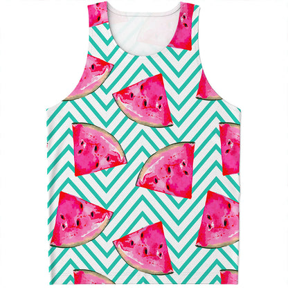 Teal Chevron Watermelon Pattern Print Men's Tank Top
