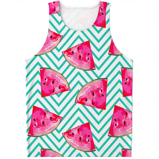 Teal Chevron Watermelon Pattern Print Men's Tank Top
