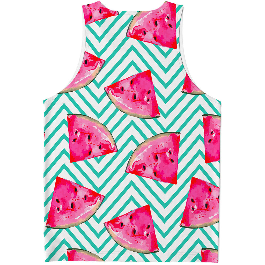 Teal Chevron Watermelon Pattern Print Men's Tank Top