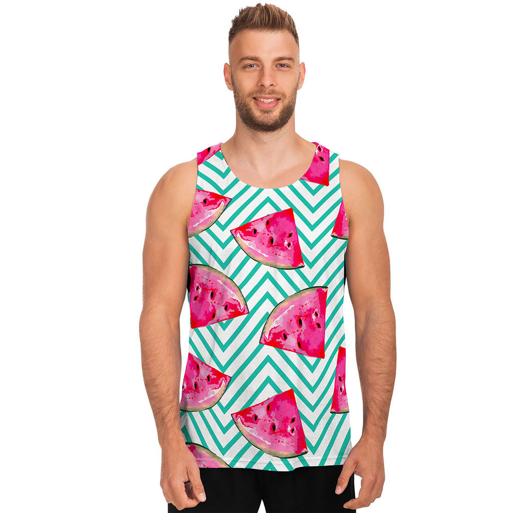 Teal Chevron Watermelon Pattern Print Men's Tank Top