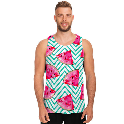 Teal Chevron Watermelon Pattern Print Men's Tank Top