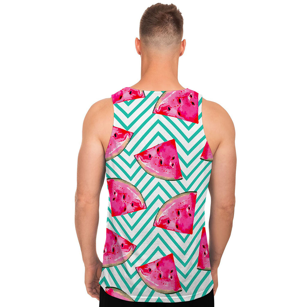 Teal Chevron Watermelon Pattern Print Men's Tank Top