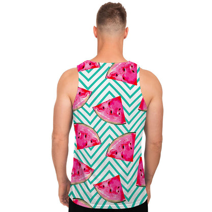 Teal Chevron Watermelon Pattern Print Men's Tank Top