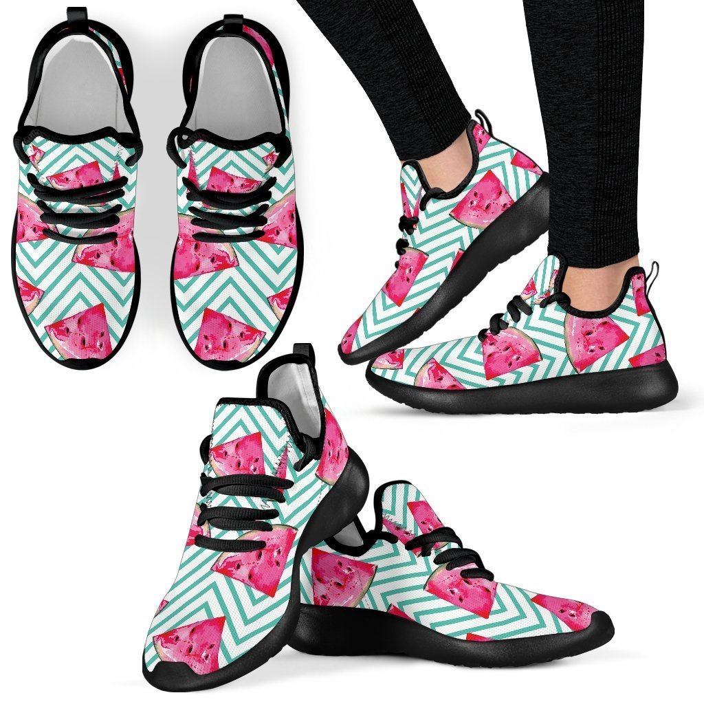Teal Chevron Watermelon Pattern Print Mesh Knit Shoes GearFrost