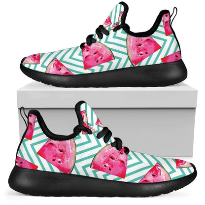 Teal Chevron Watermelon Pattern Print Mesh Knit Shoes GearFrost