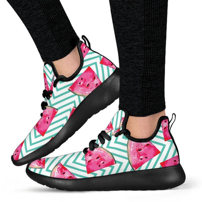 Teal Chevron Watermelon Pattern Print Mesh Knit Shoes GearFrost