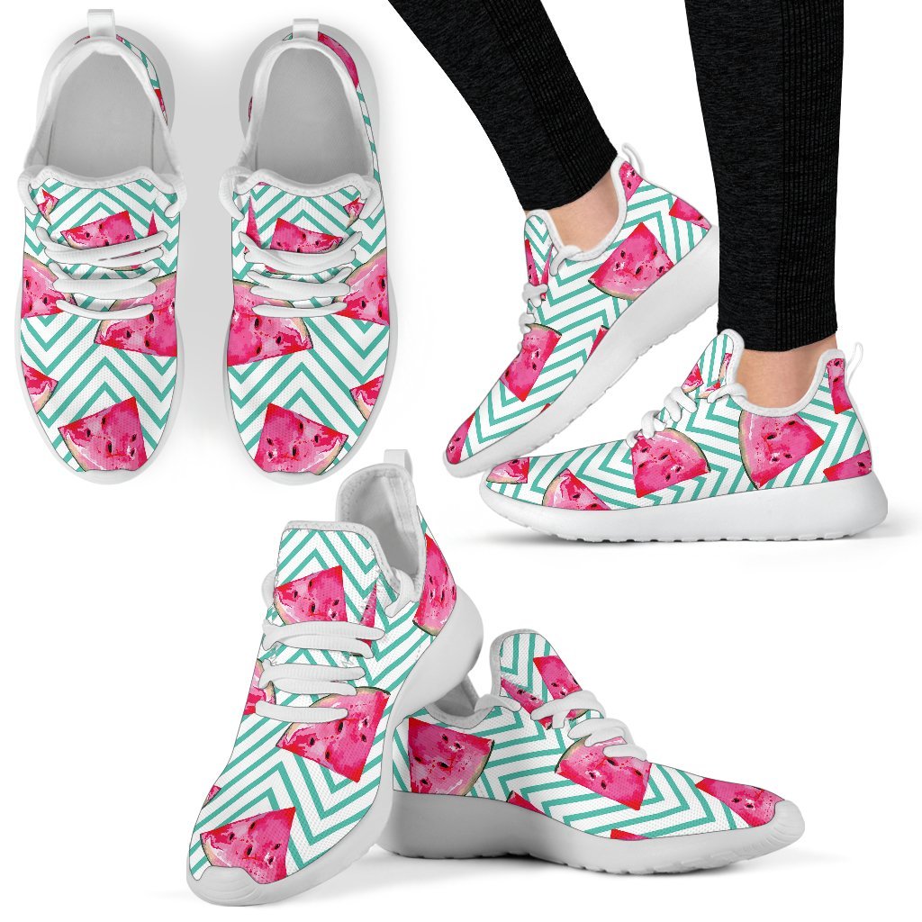 Teal Chevron Watermelon Pattern Print Mesh Knit Shoes GearFrost
