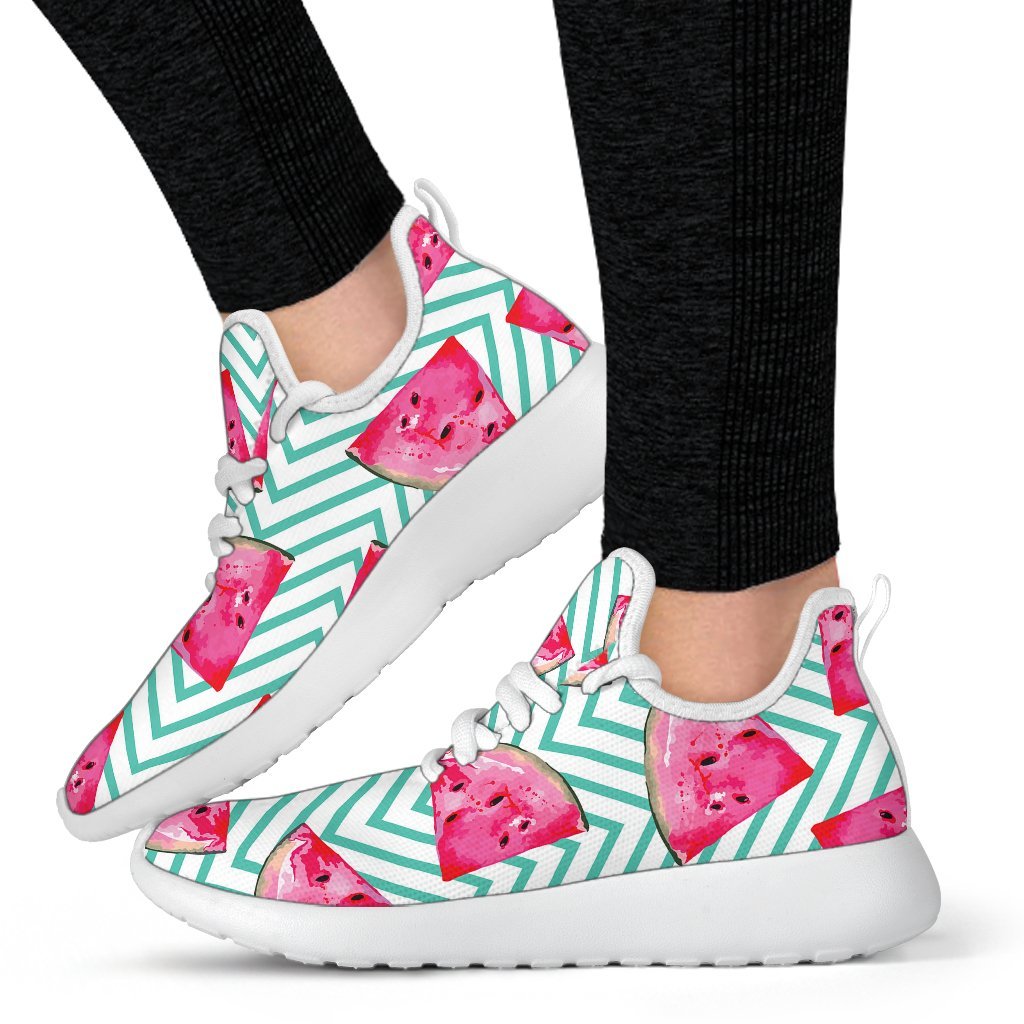 Teal Chevron Watermelon Pattern Print Mesh Knit Shoes GearFrost