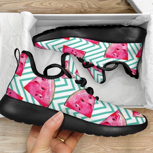 Teal Chevron Watermelon Pattern Print Mesh Knit Shoes GearFrost