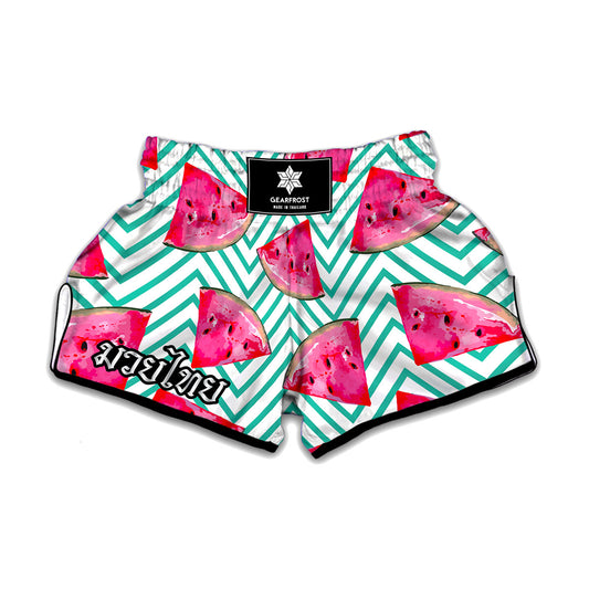 Teal Chevron Watermelon Pattern Print Muay Thai Boxing Shorts