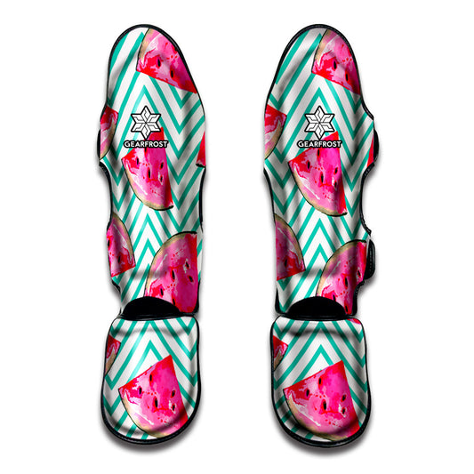 Teal Chevron Watermelon Pattern Print Muay Thai Shin Guard
