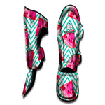 Teal Chevron Watermelon Pattern Print Muay Thai Shin Guard