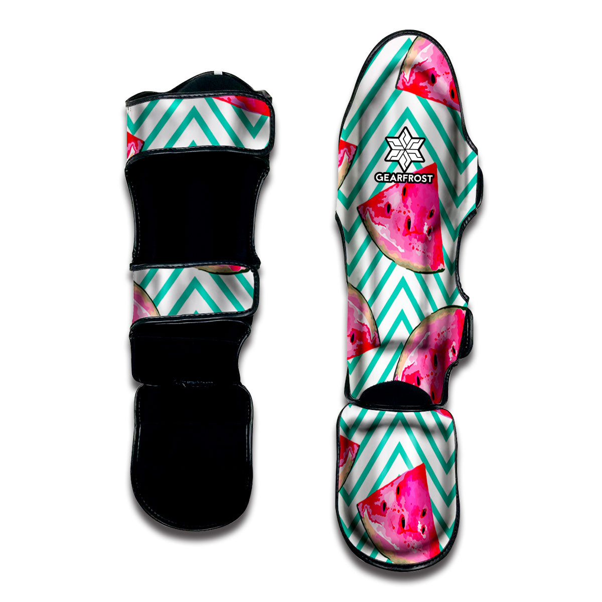 Teal Chevron Watermelon Pattern Print Muay Thai Shin Guard