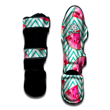 Teal Chevron Watermelon Pattern Print Muay Thai Shin Guard
