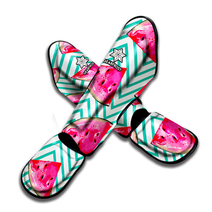 Teal Chevron Watermelon Pattern Print Muay Thai Shin Guard