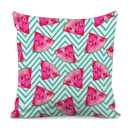 Teal Chevron Watermelon Pattern Print Pillow Cover
