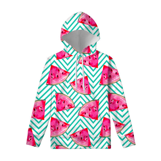 Teal Chevron Watermelon Pattern Print Pullover Hoodie