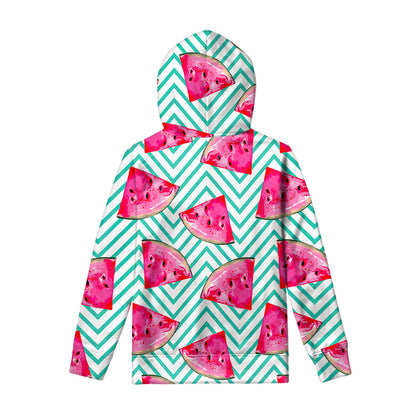 Teal Chevron Watermelon Pattern Print Pullover Hoodie