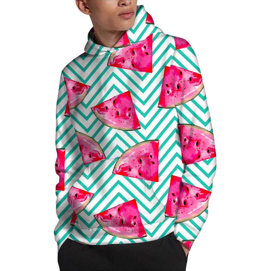 Teal Chevron Watermelon Pattern Print Pullover Hoodie