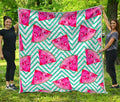 Teal Chevron Watermelon Pattern Print Quilt
