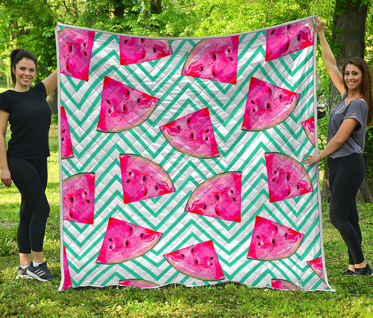 Teal Chevron Watermelon Pattern Print Quilt