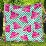 Teal Chevron Watermelon Pattern Print Quilt