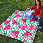 Teal Chevron Watermelon Pattern Print Quilt
