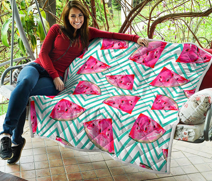 Teal Chevron Watermelon Pattern Print Quilt
