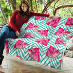 Teal Chevron Watermelon Pattern Print Quilt