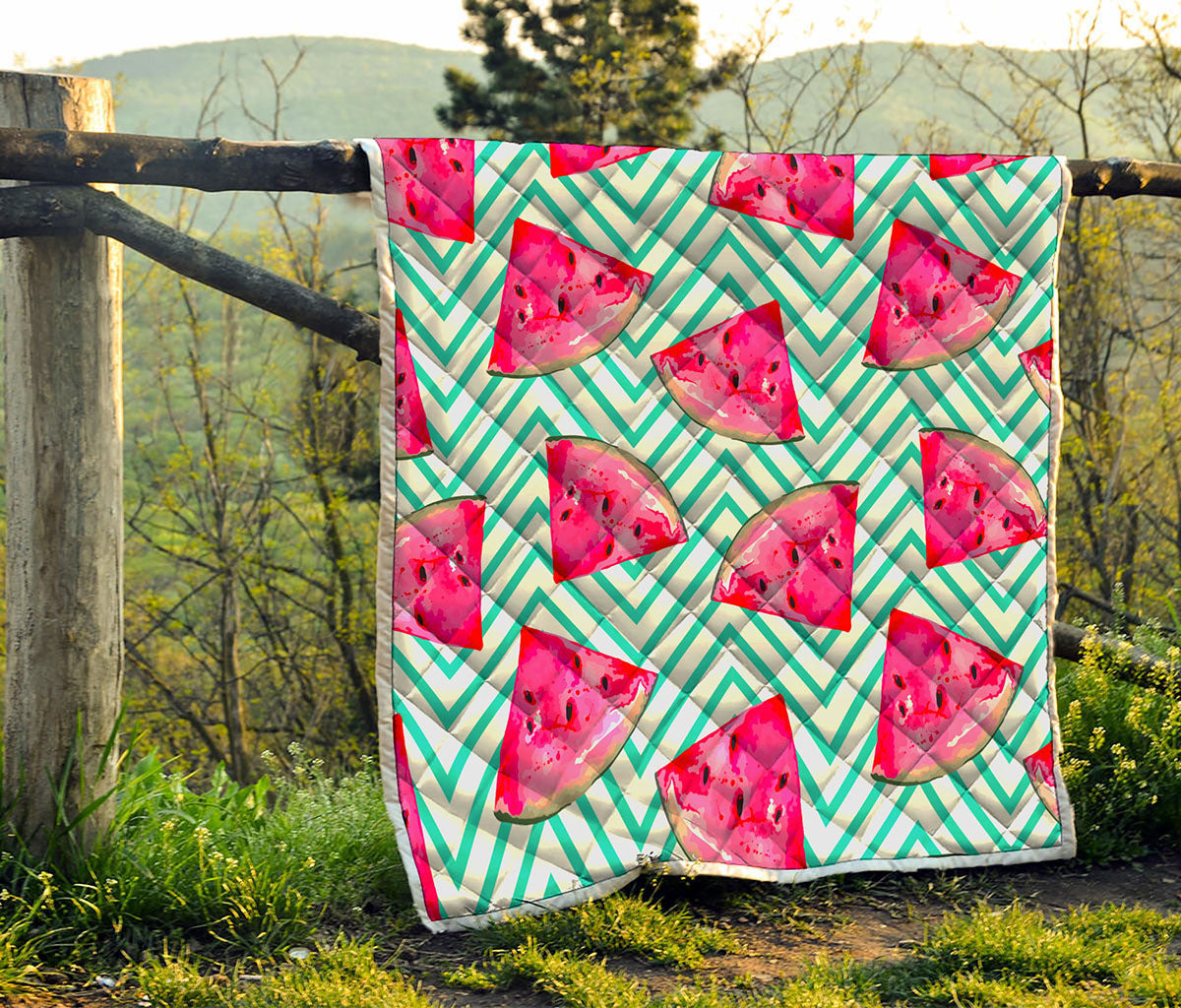 Teal Chevron Watermelon Pattern Print Quilt
