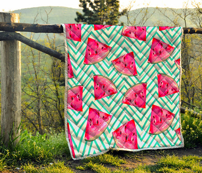 Teal Chevron Watermelon Pattern Print Quilt