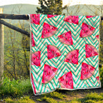 Teal Chevron Watermelon Pattern Print Quilt