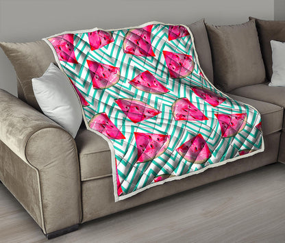 Teal Chevron Watermelon Pattern Print Quilt