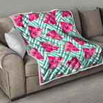 Teal Chevron Watermelon Pattern Print Quilt