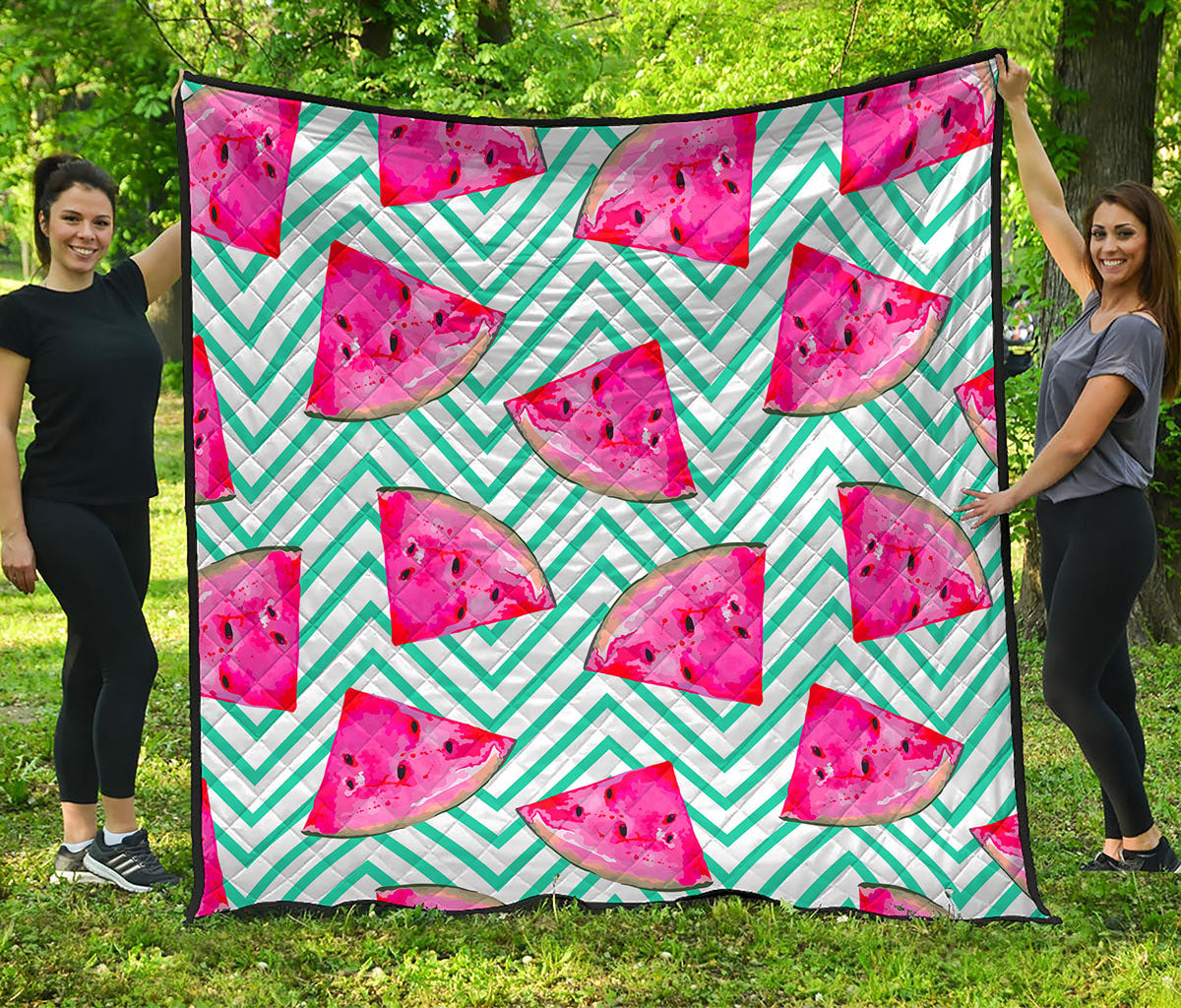 Teal Chevron Watermelon Pattern Print Quilt