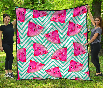 Teal Chevron Watermelon Pattern Print Quilt